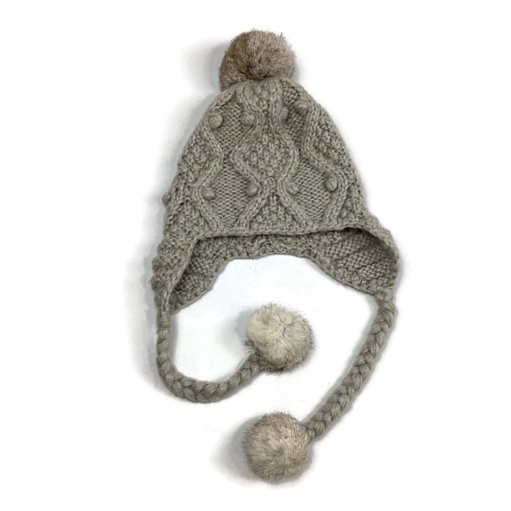 Shiraleah Chicago Rabbit Fur Pom Pom Knit Winter Beanie hat